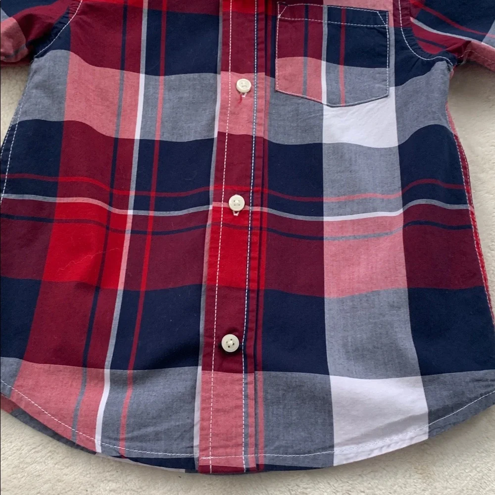 Gymboree Button Down Shirt 2T Blue Red White EUC Short Sleeves